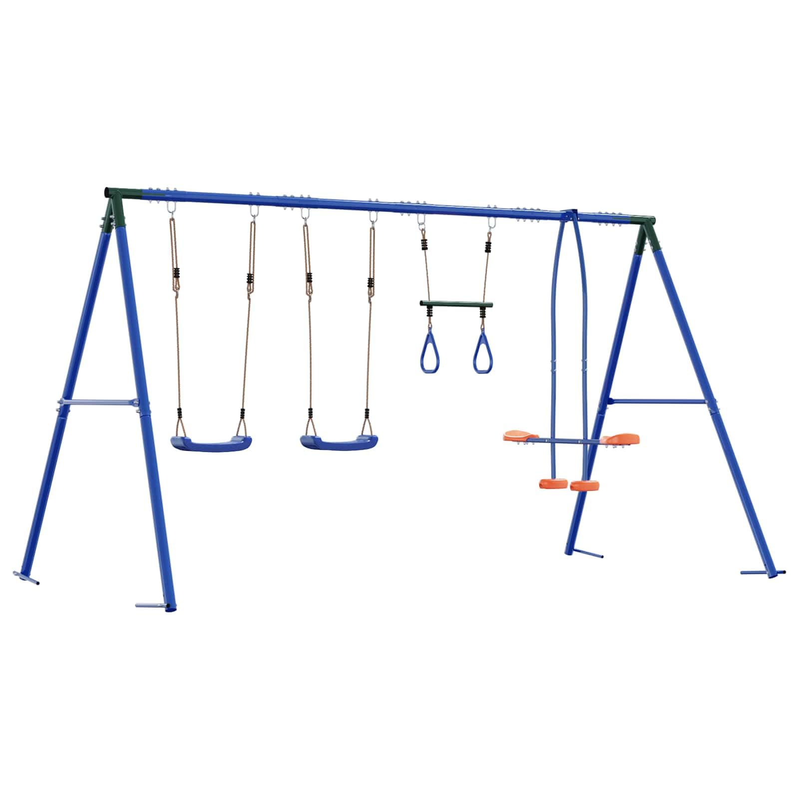 Juego de columpio para exteriores, multicolor, con marco de acero y polietileno, resistente a la intemperie, 330 x 185 x 185 cm, para jardín, patio, asiento ajustable, juguete de jardín para