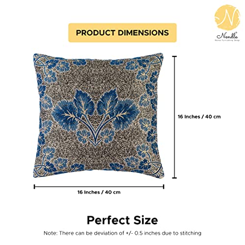 Image of Nendle Jacquard Weaved 16X16 Inch Polycotton Ethnic Floral 210 TC Cushion Cover Set Of 5 (40 * 40Cm, Firozi)