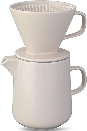 Cafetera Prensa Cafetera Con Mano Juego de Cafetera de Cerámica Taza de Filtro de Café de Goteo Mano Pot-850Ml (blanco)