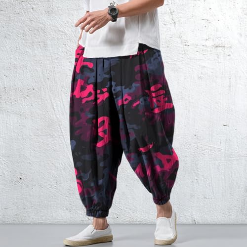 Elastic Casual Pants for Men Summer Wide Leg Trousers Relax Fit Hippie Vintage Street Sports Mens Clothing2