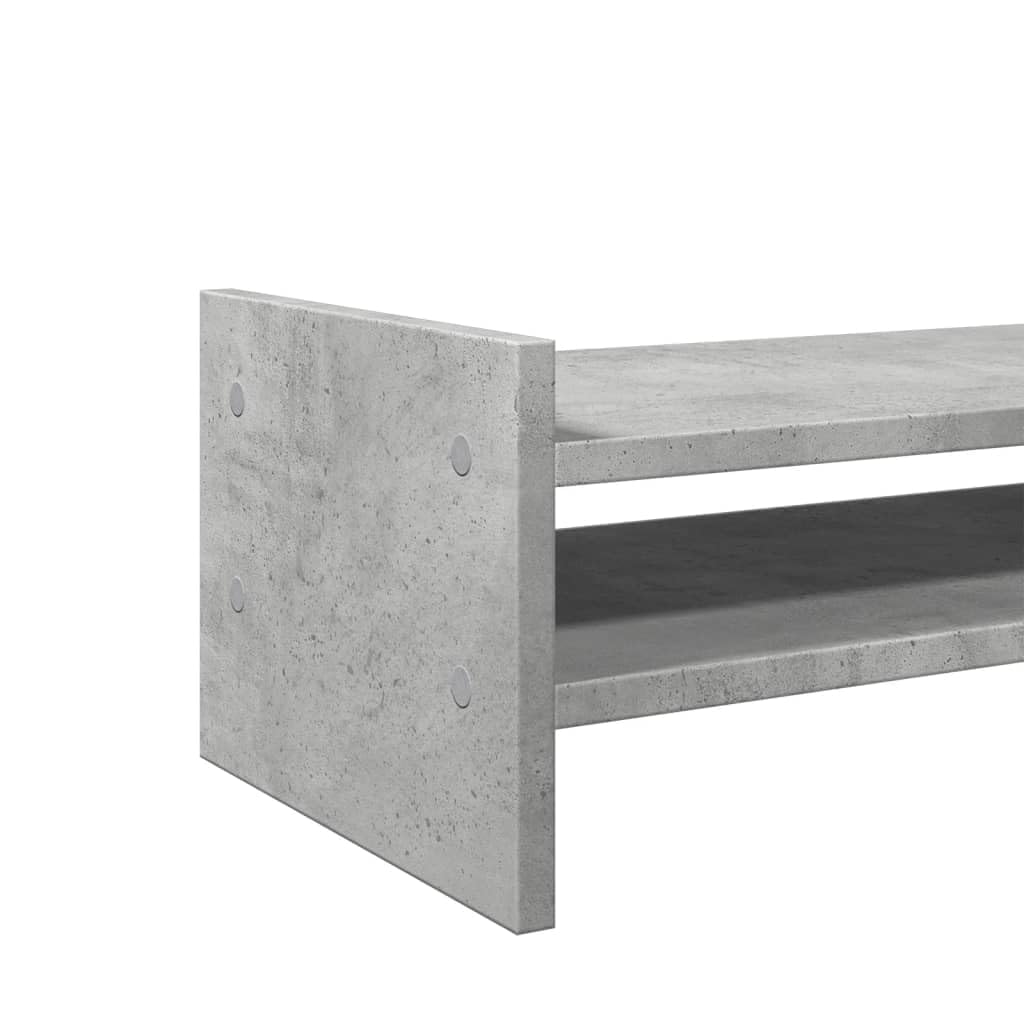 Supporto per monitor in legno grigio cemento, 50 x 27 x 20 cm, con 2 ripiani per laptop e ufficio, altezza monitor per lavoro ergonomico