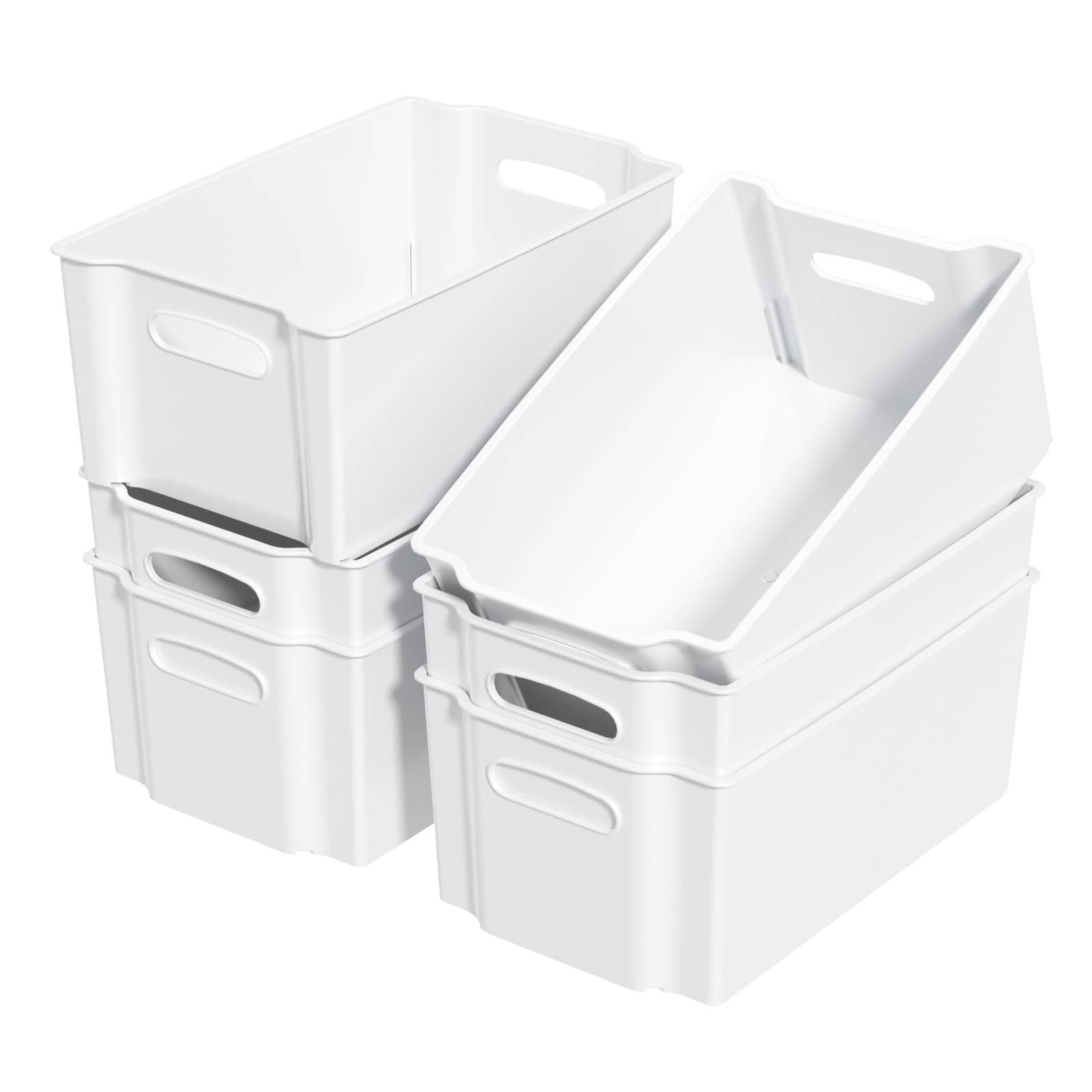 Lesbye 6 Pack Fridge Organiser, Stackable Storage Container with Handles, Drawer Organizer Box for Kitchen, Fridge and Refrigerator (White)