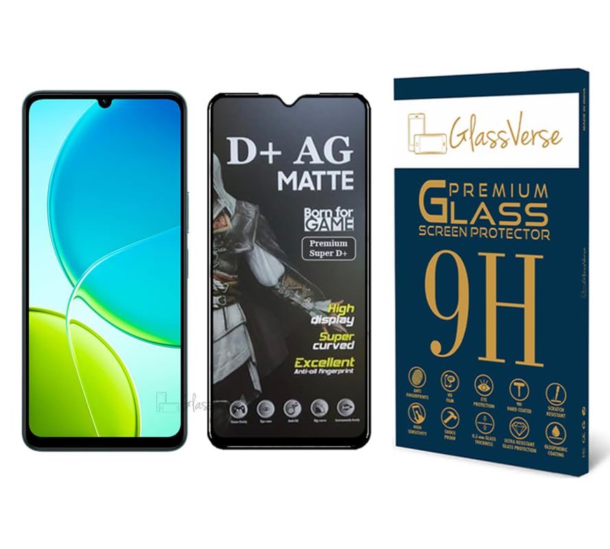 Image of GlassVerse D+ Matte Tempered Glass With 18H Hardness For Vivo Y19 5G (Pack Of 2) with Free Installation Kit. Full screen Coverage - 6.74 inch