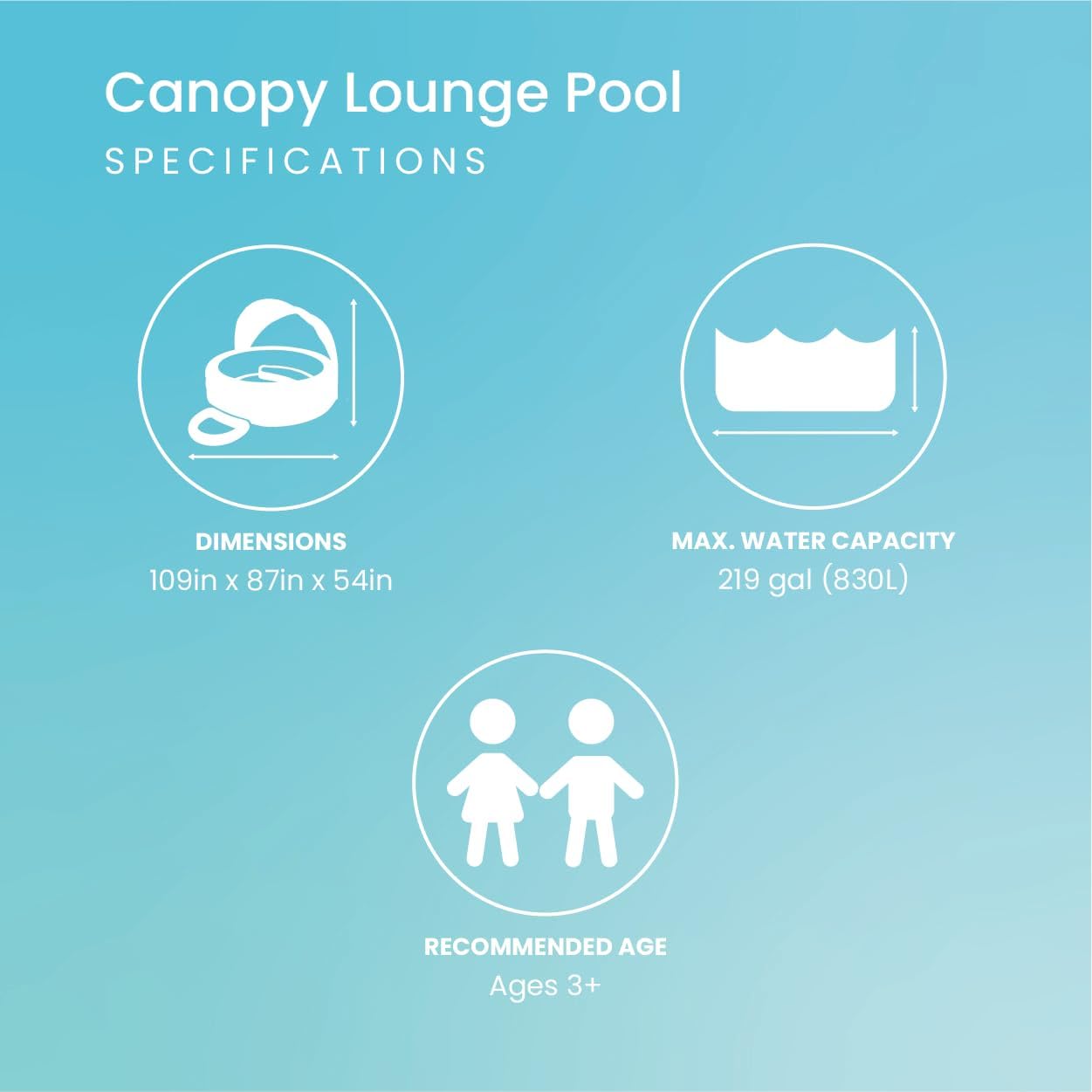 INTEX 57195EP Swim Center Inflatable Canopy Lounge Pool: Built-in Bench - Detachable Canopy - Inflatable Foot Bath - 109" x 87" x 54" - Teal