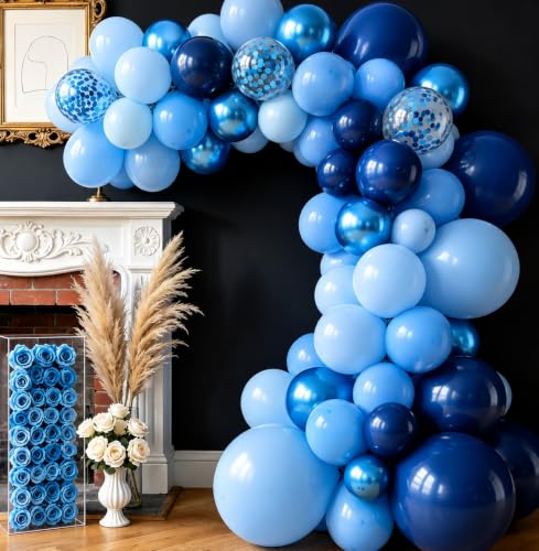 Image of Blue Balloon Arch Kit 144 Pcs, Navy /Metallic /Baby /Light Blue