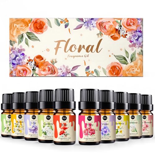 RAINBOW ABBY Floral Essential Oils Set Premium Fragrance Oil for Candle & Soap Making 10 Flower Scents in 5ML Bottles Rose Jasmine Cherry Blossom Gardenia Plumeria Peony