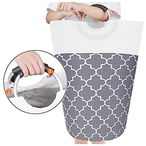 FAIRWAYUK Foldable Laundry Basket - 82L Large Collapsible Laundry Baskets with Strong Handle, Double Layer Strong Fabric Clothes Laundry Hamper Bin Bag, Grey (74x38cm) - Image 6