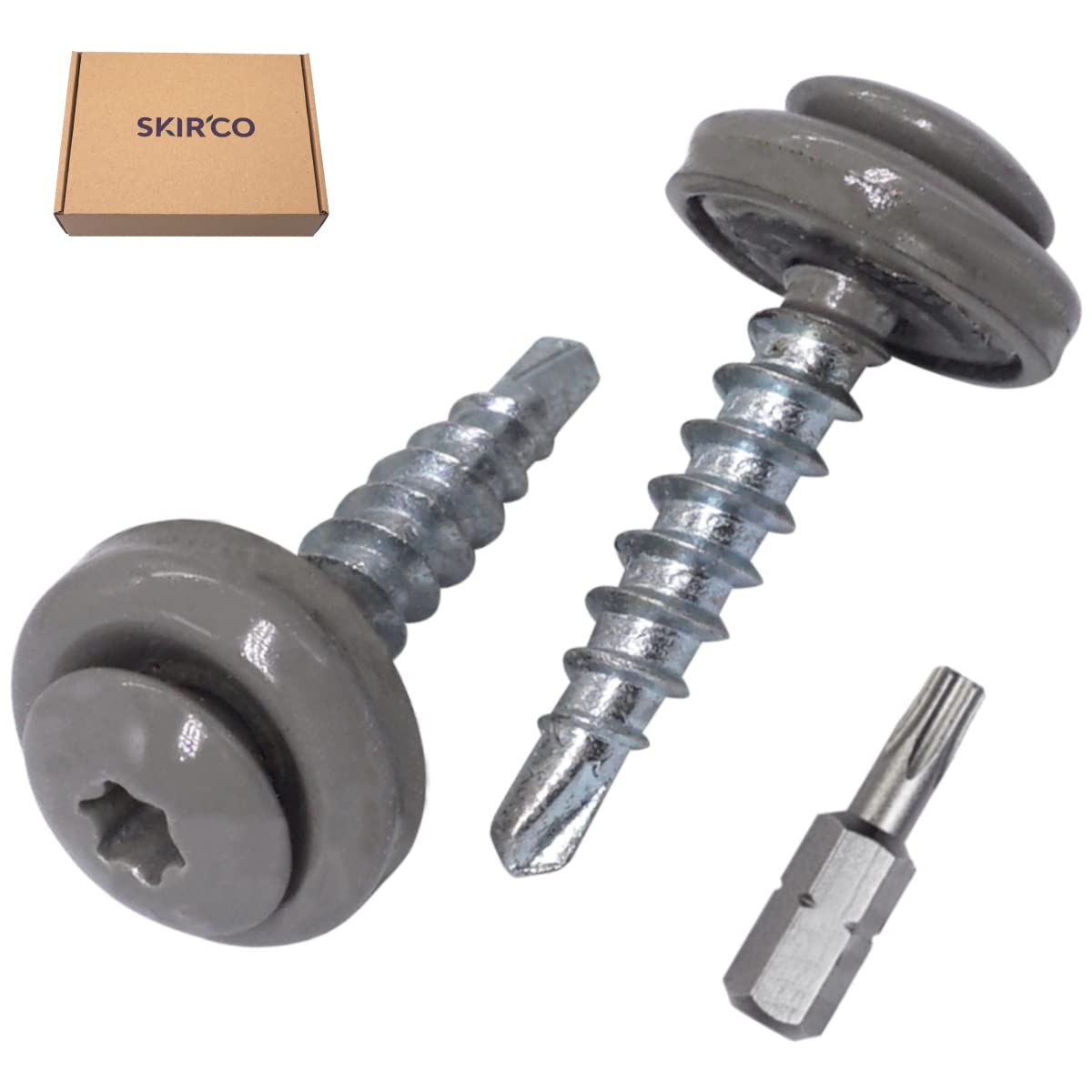 SKIR'CO (300 pcs) Roofing Screws, 4.8 x 28 mm Painted Self-Drilling Screws With EPDM Washers, Torx Head (Grey Aluminium RAL 9007) - Image 2