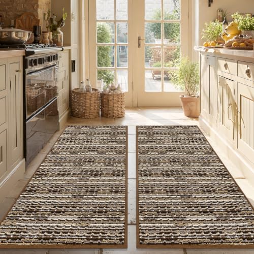 BSICPRO Kitchen Rugs Sets of 2, Non Slip Kitchen Mats for Floor, Brown