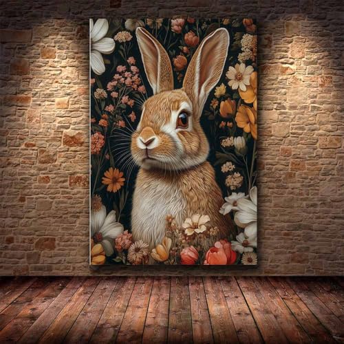 Tableau Lapin Fleurs pour décorer une chambre d'enfant style nature - 4