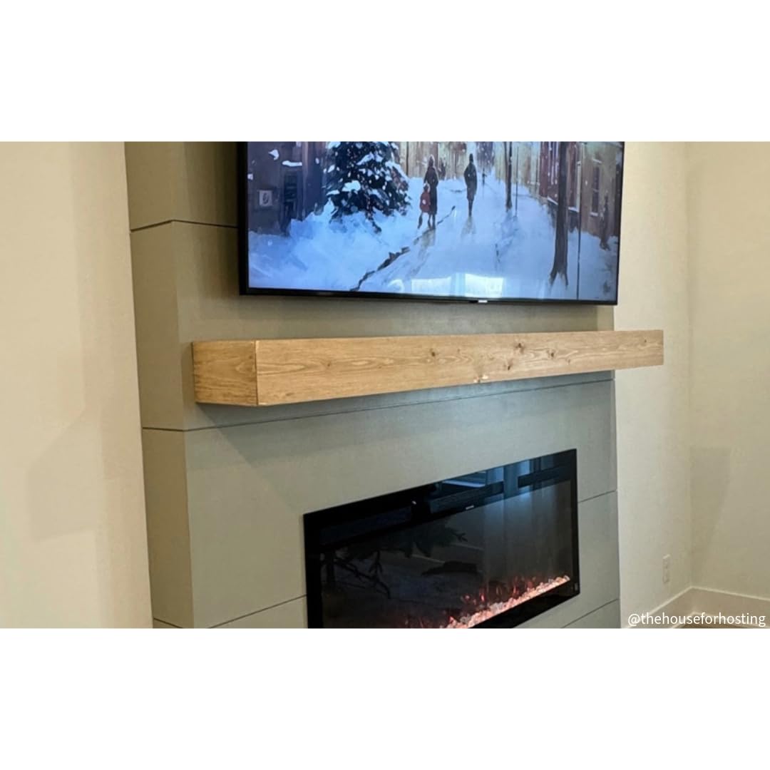 Touchstone Floating Fireplace Mantel Shelf – Solid Wood Wall-Mounted Mantel – Rustic Farmhouse Style 60 Inch – Unfinished