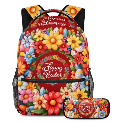 Cartables pour garçons et filles avec trousse à crayons rouge de Pâques