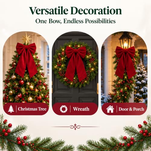 Christmas Tree Topper Bows, 20x35 Large Velvet Wine Red Bows, Burgundy Christmas Bow for Verstaile Xmas Decor - image 7