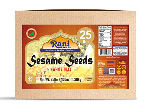 Rani Sesame Seeds Whole White, Hulled (Till) 400Oz (25Lbs) 11.36Kg Bulk Box ~ All Natural | Gluten Friendly | Non-Gmo | Vegan | Indian Origin #TOP5