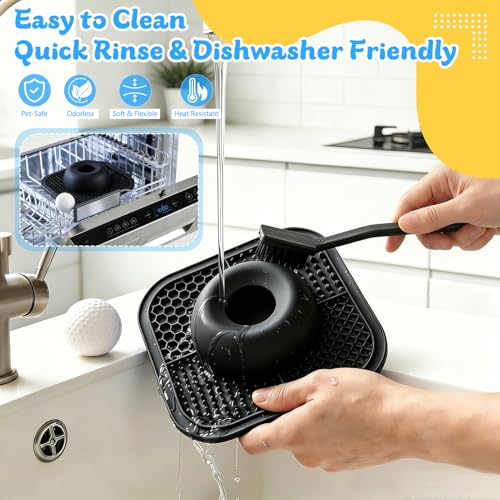 Image of Slow Feeder Dog Bowls & Lick Mat for Liquid and Thick Treat, Anti-Slip Dog Lick Bowl with Interactive Rolling Ball, 5 /6 Cup Pup Licking Toy for Large Medium Small Dogs and Cats-Large Black