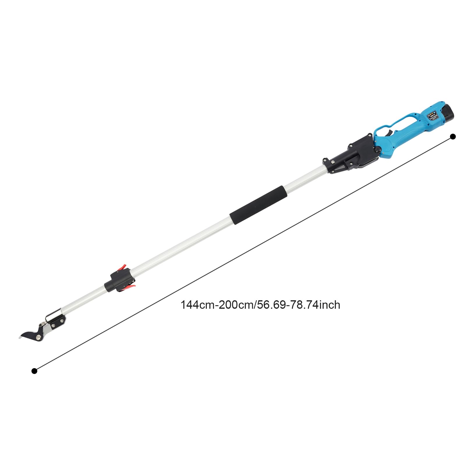 Nożyce ogrodowe do gałęzi, 150 W, elektryczne nożyce do prętów z 2 bateriami litowymi, cięcie 0-25 mm, tryb automatycznego uśpienia, teleskopowe 1,44-2 m, ostrze ze stali SK5, do ogrodów