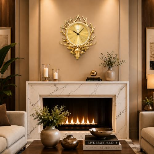 Image of ARMONIA Luxury Deer Head Wall Clock for Living Room | Premium Polystone & Acrylic Decorative Clock with Silent Quartz Movement | Modern Golden Designer Wall Decor for Home, Office & Gift | 23.6 Inches