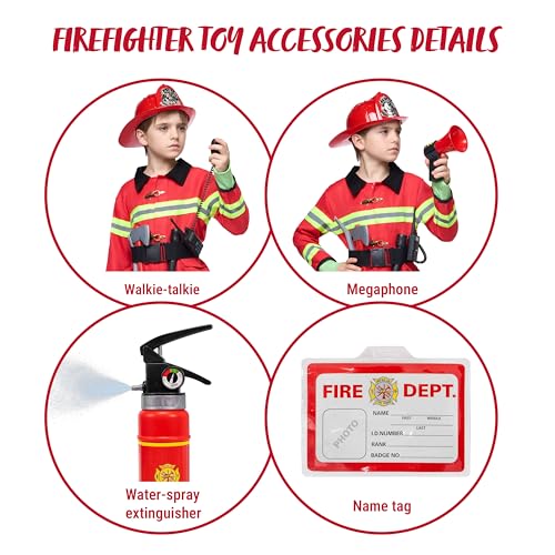 Spooktacular Creations Halloween 14PCS Firefighter Costume for Kids, Boys Fireman Costume with Toys Set for Toddler RolePlay3