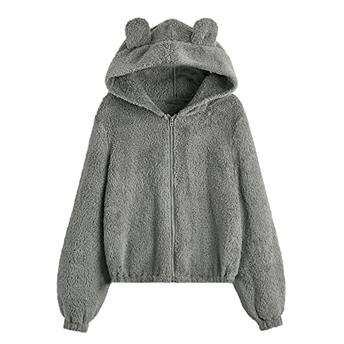 Young Girls Winter Plush Hoodie School Coat Casual Zipper Fashion Solid Color Loose Outwear With