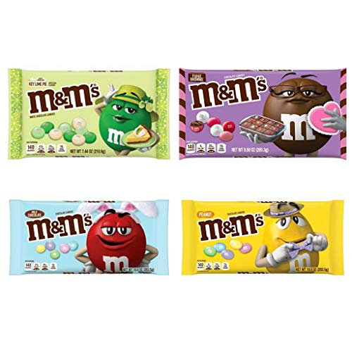 M&Ms Limited Edition Variety Pack of 4 Flavors - Peanut (10 oz), Fudge Brownie (9.5 oz), Milk Chocolate (10 oz), and Key Lime Pie (7.44 oz) - 36.94 oz Total - Limited Edition M&Ms Candy