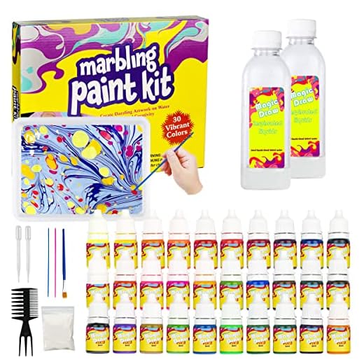 Marbling Paint Kit for Kids, Water Marbling Paint Set, Arts and Crafts for Girls & Boys Ages 6-12, 30 Colors, Ideas for Kids Activities Age 4 5 6 7 8 9 10 Marble Painting
