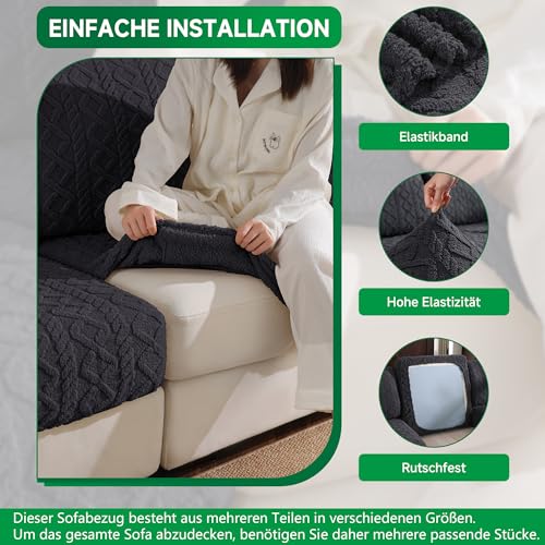 OHSIO Sofa Überzug – Elastischer & Waschbarer Sofabezug, Weicher Langlebiger Couchbezug für Sitzkissen & Wohnzimmermöbel(Dunkelgrau, 1x Rückenlehnenbezug)