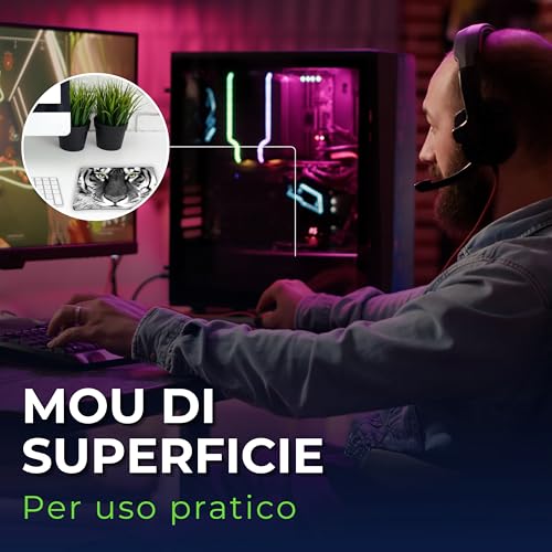 Tappetino Mouse 36 x 25 cm, Tigre, Bordo tagliato al laser, Durevoli, antiscivolo e silenzioso, gioco, ufficio, casa, lavabile, arrotolabile, Tappetini per il Gaming Mousepad - Mousepad - Immagine 4