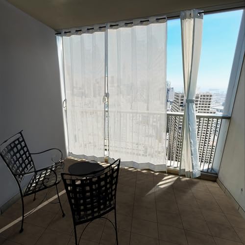 Image of HIPPO 160 GSM Outdoor Sun Blocking Balcony Eyelet /Grommet Curtains Sun & UV Protection, Light Filtering 3FTX8FT Door Curtain (Sand-White)