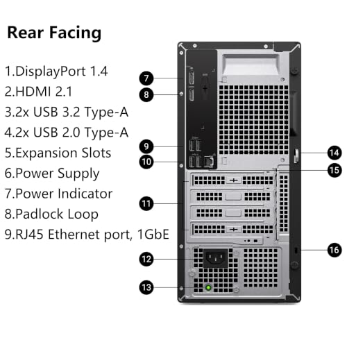 Image of Dell Pro Tower Desktop PC 2026, Intel i3-14100, 16GB DDR5 RAM, 512GB SSD | Dual Monitor Support, WiFi 6, Bluetooth, HDMI, DisplayPort,Type-C, Windows 11 Pro, Carbon Black