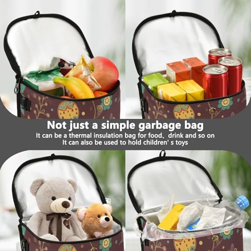 Image of Linqin Autumn Floral Car Trash Can with Lid, Leak Proof, Waterproof, 670 Cubic Inches, 9.1 x 7.1 x 11 inches, Multipurpose Trash Bin for Car, SUV, Truck