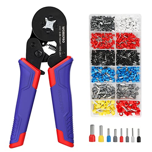 WORKPRO Ferrule Crimping Tool Kit, AWG 28-7 Self-adjustable Ratchet Wire Crimping Tool, Crimper Plier Set with 800PCS Wire Terminals Crimping Connectors Wire End Ferrules