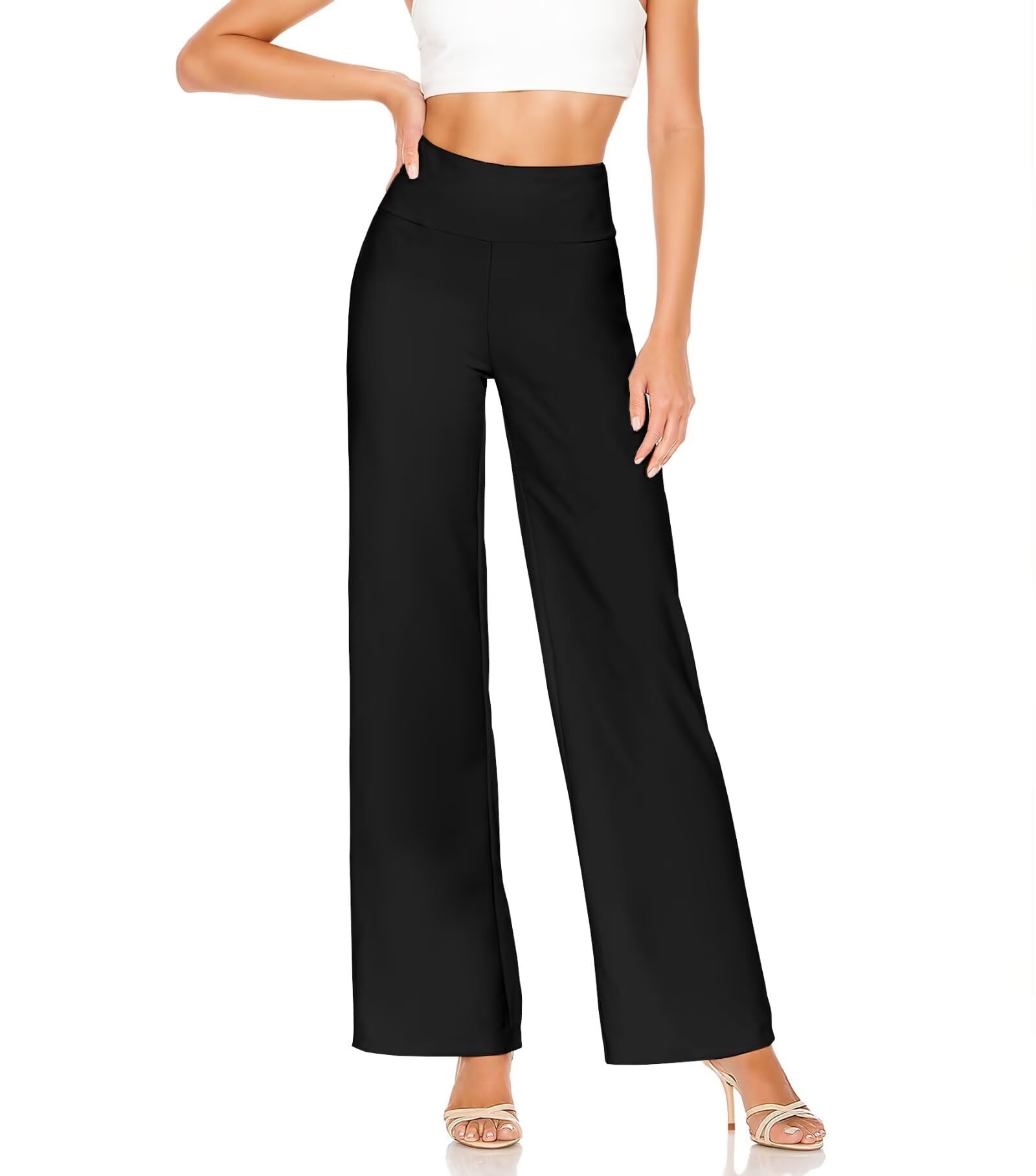 Hybrid Company Womens Ultra Comfort Ponte Fabric Pull on Casual Wide Leg Pants