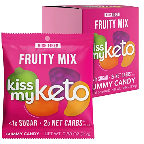 Kiss My Keto Sugar Free Gummies, Fruity Mix 8-Pack – Satisfy Cravings while Staying in Ketosis – High Fiber, 7g Net Carbs, Non-GMO, Vegan, & Gluten-Free – Low-Calorie Vegan Candy
