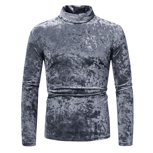 Cambkatl Men's Velvet Long Sleeve T Shirts Stylish Turtleneck Slim Fit Velour Pullover Evening Party Top