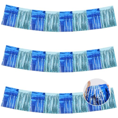 Image of BEISHIDA 3 Pack Blue Light Blue Foil Fringe Garland 30ft Wall Tinsel Banner