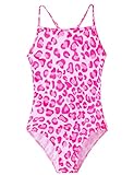 Nokecina Girls Swimsuit Size 5-6 Years Old One Piece Bathing Suit Pink Leopard Swimwear with UV Protection for Swim Lesson