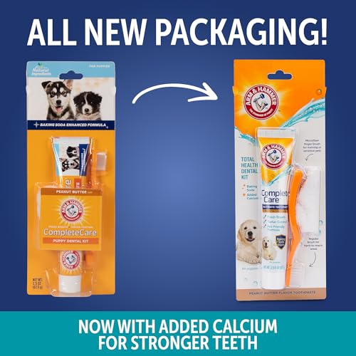 Image of Arm & Hammer Complete Care Puppy Dental Kit, Enzymatic Toothpaste with Baking Soda and Calcium for Dogs, Peanut Butter Flavor, Toothbrush and Microfiber Brush Included, Fluoride-Free, 2.5 Oz