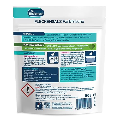 Dr. Beckmann Fleckensalz Farbfrische | gegen mehr als 100 Flecken und leichte Verfärbungen | inkl. Dosierlöffel | 400 g 5