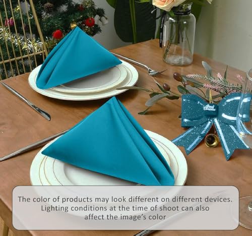 Image of Ruvanti Cloth Napkins Set of 4, 18x18 Inches Napkins Cloth Washable, Soft, Durable, Absorbent, Cotton Blend. Table Dinner Napkins Cloth for Hotel, Lunch, Restaurant, Wedding Parties - Teal