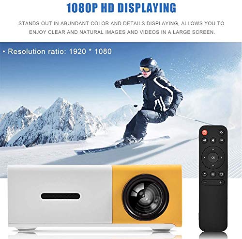 Mini Beamer Portable 320 * 240 Fysieke resolutie LED Beamer voor Home Theater Projector Ondersteuning 1080P HDMI, AV, USB, Laptop PC Telefoon Binnen/Buiten Pocket Projector Gift (Geel) - Image 4