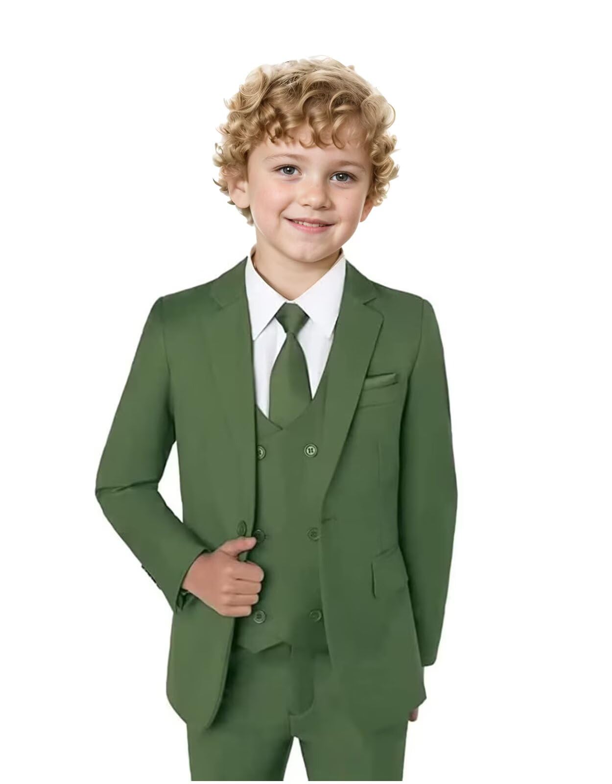 Boy Suit 3 Piece Solid Slim Fit Suit for Boys Kids Tuxedo Double Breasted Vest Formal Wedding Ring Bearer Outfit