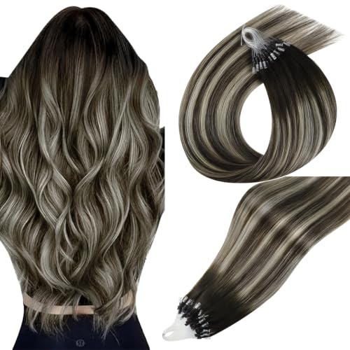 Image of Easyouth Micro Ring Hair Extensions Human Hair Balayage, Pre Bonded Hair