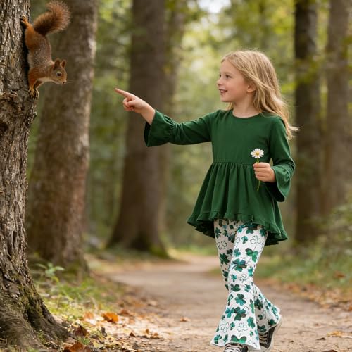 Image of Toddler Girl Clothes Ruffle Long Sleeve Heart Print Tops and Pants 2PC Little Girl Winter Outfits Size (4-7T)