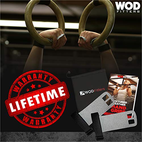 Wodfitters Textured Leather Hand Grips For Cross Training, Kettlebells, Powerlifting, Chin Ups, Pull Ups, Wods & Gymnastics - With Grips Storage Pouch (Grey, Small - Fits Up To 4") #TOP6