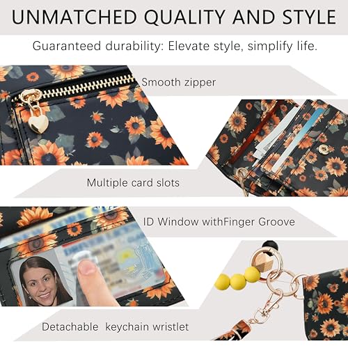 Image of Keychain Wallet for Women,RFID Wristlet Wallet with Beaded Strap | Tri-Fold Design,6 Card Slots,ID Window,Zipper Coin Pocket,Lightweight Carry