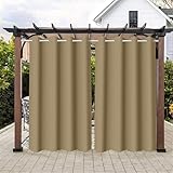 Hiseng Outdoor Vorhänge Wasserdicht Wetterfest mit Ösen 2 Stück Einfarbig Outdoorvorhänge Blickdicht Vorhang Outdoor Sichtschutz Vorhänge für Garten Terrasse (91x213cm,Braun)