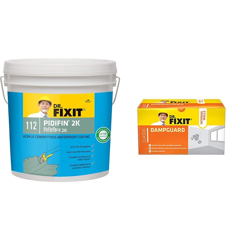 Dr. Fixit 112 Pidifin 2K 2-Parts Flexible Acrylic Cementitous Waterproofing for Bathroom, Roofs, Bas