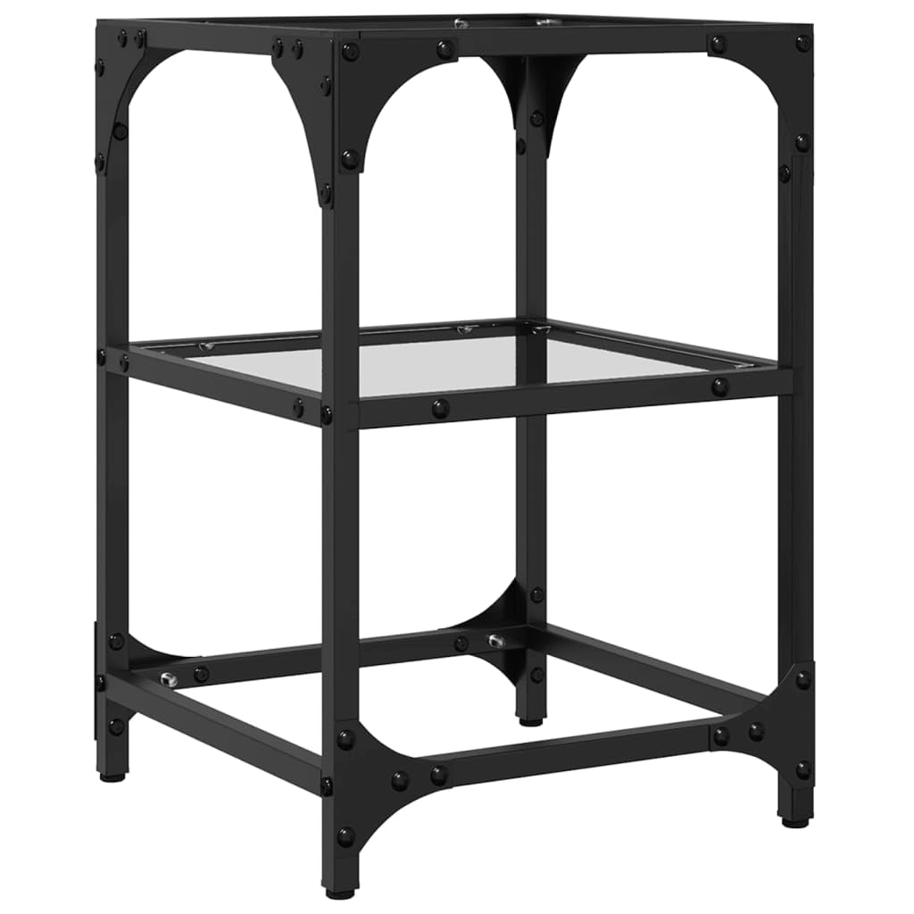 Mesa de centro con placa de cristal, transparente, 30 x 30 x 45 cm, marco de acero, mesa de salón para aperitivos, bebidas, decoración, juego de mesa auxiliar