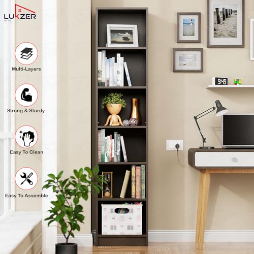 Lukzer MR-006 Multipurpose Bookshelf | Multipurpose Storage Rack | Engineered Wood | for Living Room,Bedroom,Office,Retail Shop | Closed Back Rack | Rustproof | Wenge/182x40x28cm | Made in India Lukzer MR-006 Multipurpose Bookshelf | Multipurpose Storage Rack | Engineered Wood | for Living Room,Bedroom,Office,Retail Shop | Closed Back Rack | Rustproof | Wenge/182x40x28cm | Made in India