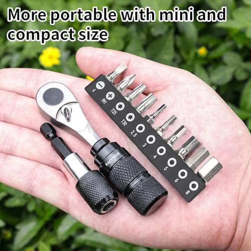 Image of Mini Ratchet Wrench Set with 10 Bits, 1 /4 Ratchet Ratcheting Screwdriver 1 | MTB Road Bike Ratchet Wrench Bike Tool Kit, Bike Repair Kit for Tight Spaces With Extension Rod, Storage Case & Bag